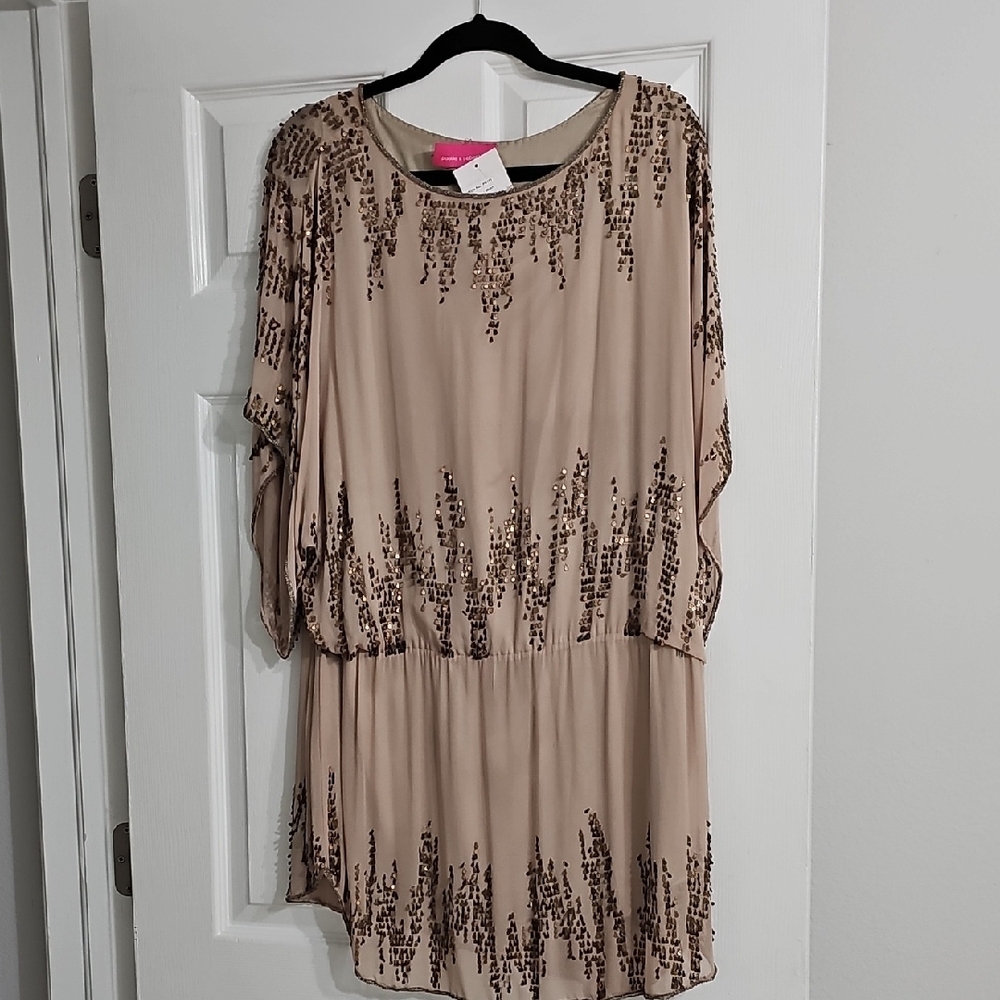 Chic Beige Sequin Mini Dress